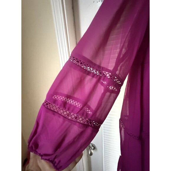 MAISON TARA FLARE PURPLE FUSIA RUFFLE DRESS SIZE 12 Crochet Fit And Flare - Picture 2 of 11